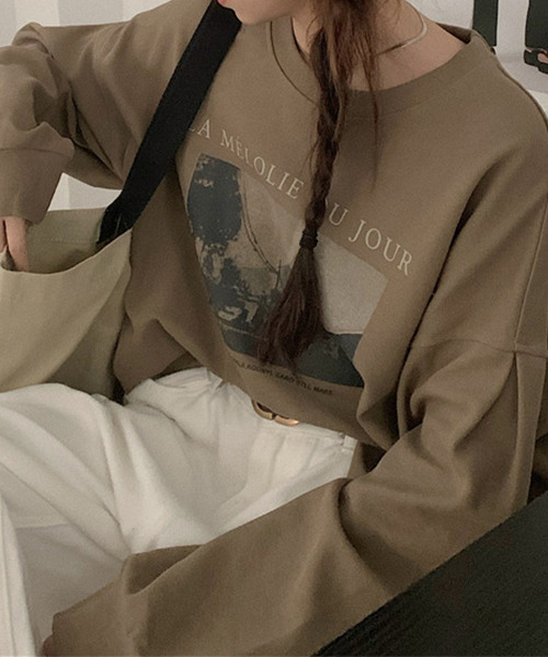c.u.l(シーユーエル)の「クロップド丈プリントロンティー culw324(Tシャツ/カットソー・レディース・ベージュ/ブラック/アイボリー・FREE)」の12枚目の写真