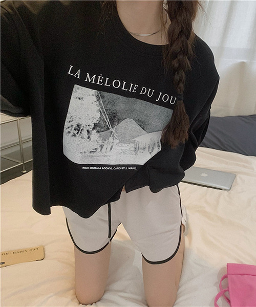 c.u.l(シーユーエル)の「クロップド丈プリントロンティー culw324(Tシャツ/カットソー・レディース・ベージュ/ブラック/アイボリー・FREE)」の15枚目の写真