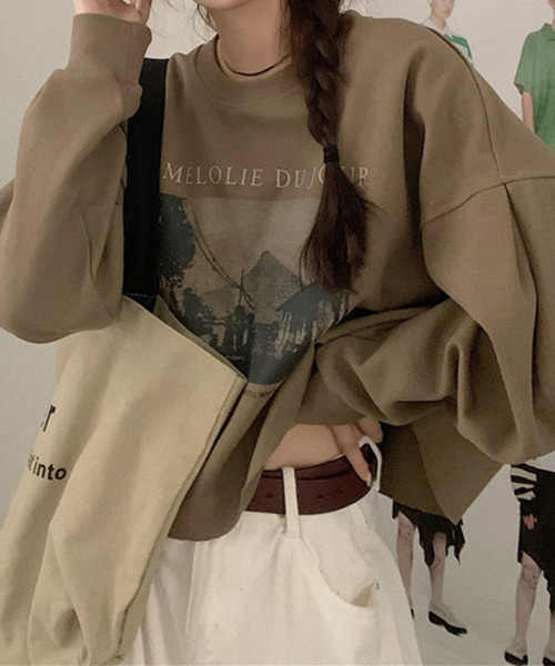 c.u.l(シーユーエル)の「クロップド丈プリントロンティー culw324(Tシャツ/カットソー・レディース・ベージュ/ブラック/アイボリー・FREE)」の7枚目の写真