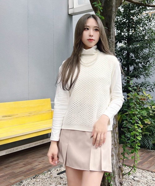 Figments（フィグメンツ）の「メッシュニットベスト（ベスト・レディース・オフホワイト/ブラック・FREE）」の11枚目の写真