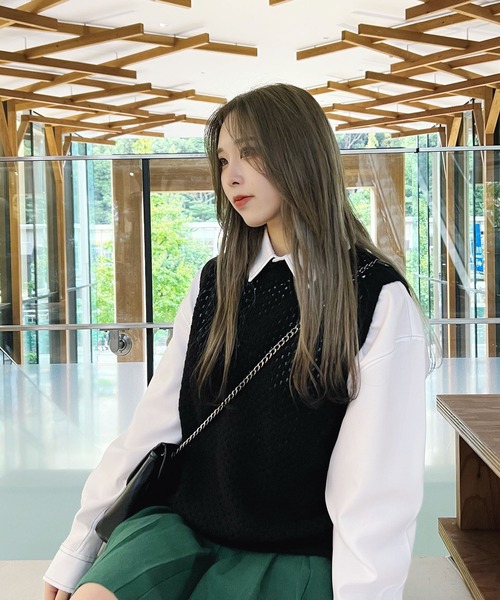 Figments（フィグメンツ）の「メッシュニットベスト（ベスト・レディース・オフホワイト/ブラック・FREE）」の18枚目の写真