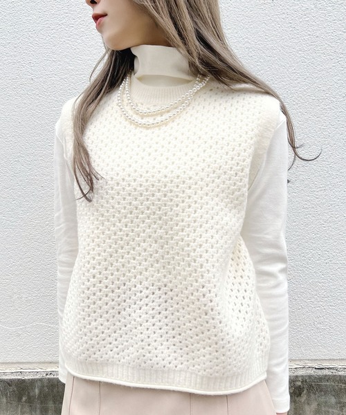 Figments（フィグメンツ）の「メッシュニットベスト（ベスト・レディース・オフホワイト/ブラック・FREE）」の21枚目の写真