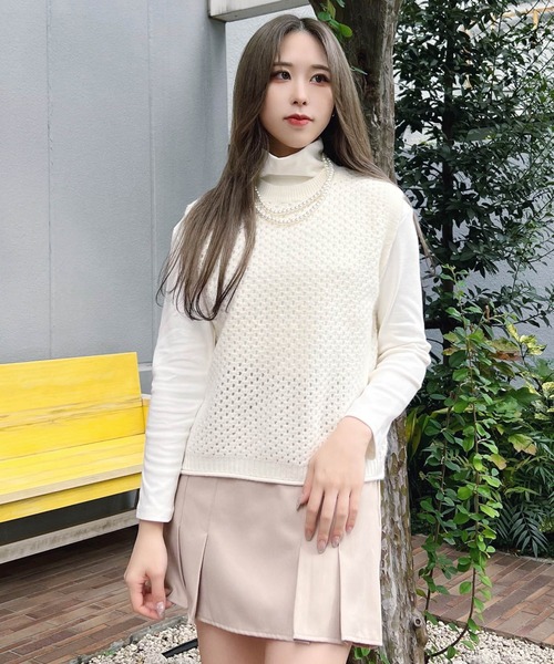 Figments（フィグメンツ）の「メッシュニットベスト（ベスト・レディース・オフホワイト/ブラック・FREE）」の20枚目の写真