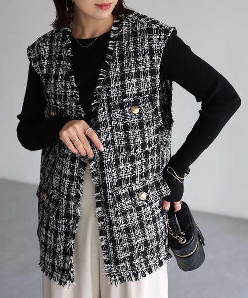 Riberry（リベリー）の「ツイードフリンジベスト（ベスト・レディース・ブラック/オフホワイト/ブラック×ホワイト・MEDIUM）」の20枚目の写真