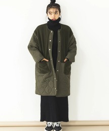 koe | ボア切り替えキルティングコート(ノーカラーコート)