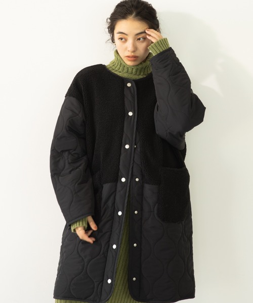 koe（コエ）の「ボア切り替えキルティングコート（ノーカラーコート・レディース・アイボリー/ブラック/カーキ・FREE）」の3枚目の写真