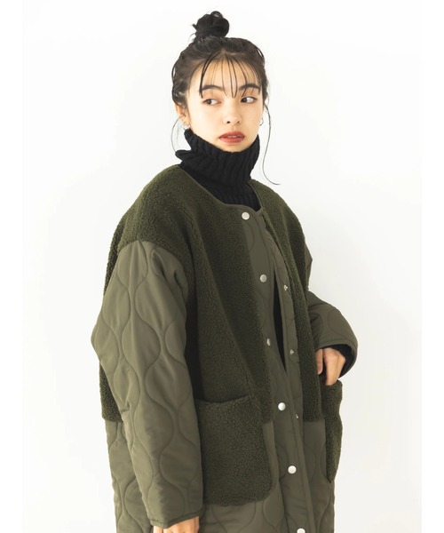 koe（コエ）の「ボア切り替えキルティングコート（ノーカラーコート・レディース・アイボリー/ブラック/カーキ・FREE）」の5枚目の写真