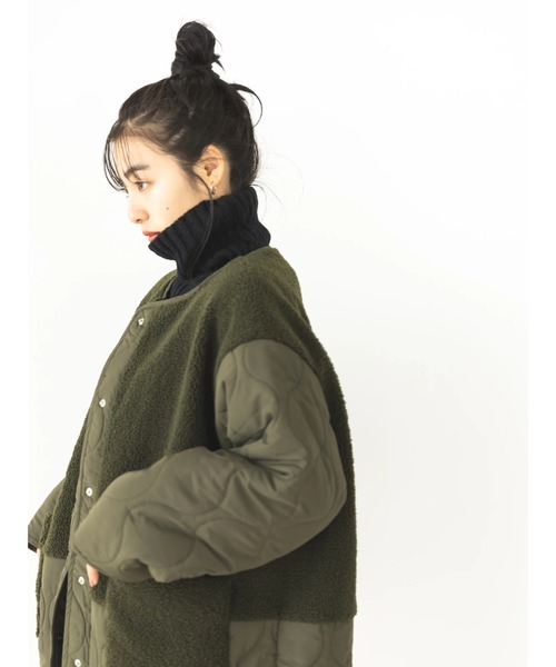 koe（コエ）の「ボア切り替えキルティングコート（ノーカラーコート・レディース・アイボリー/ブラック/カーキ・FREE）」の6枚目の写真