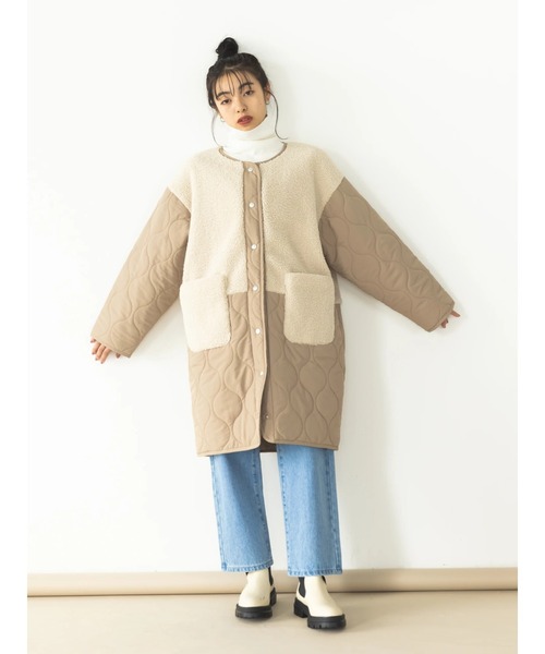 koe（コエ）の「ボア切り替えキルティングコート（ノーカラーコート・レディース・アイボリー/ブラック/カーキ・FREE）」の15枚目の写真