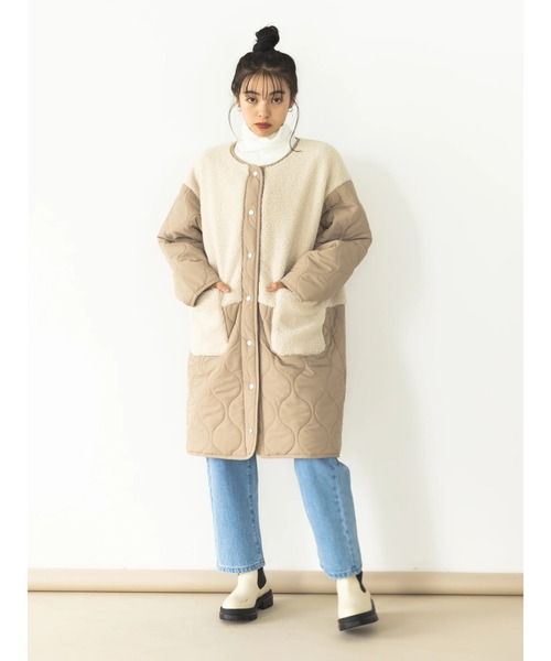 koe（コエ）の「ボア切り替えキルティングコート（ノーカラーコート・レディース・アイボリー/ブラック/カーキ・FREE）」の16枚目の写真