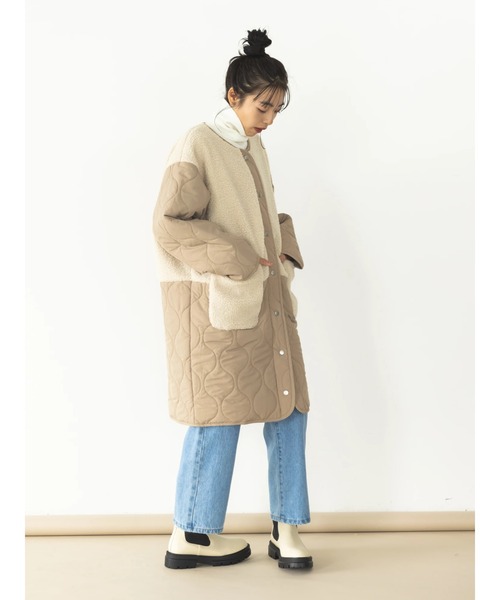 koe（コエ）の「ボア切り替えキルティングコート（ノーカラーコート・レディース・アイボリー/ブラック/カーキ・FREE）」の17枚目の写真