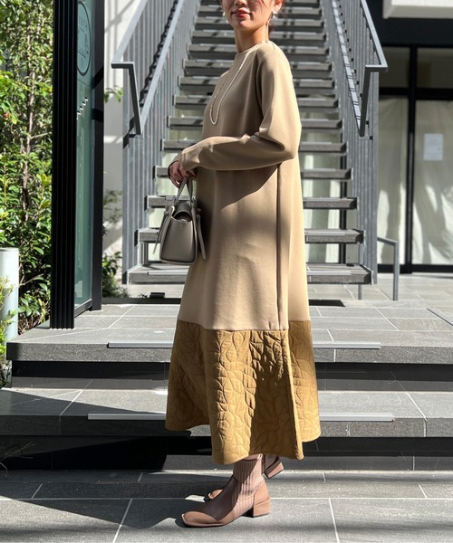 Chez toi(シェトワ)の「キルティング切替ペプラムワンピース(ワンピース・レディース・ベージュ/チャコールグレー・FREE)」の17枚目の写真