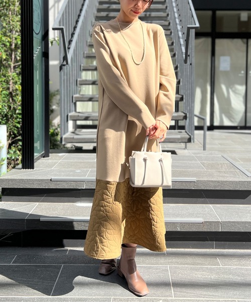 Chez toi(シェトワ)の「キルティング切替ペプラムワンピース(ワンピース・レディース・ベージュ/チャコールグレー・FREE)」の15枚目の写真