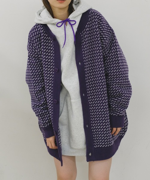WHIMSIC(ウィムジック)の「【UNISEX】バーズアイクルーネックカーディガン(カーディガン/ボレロ・メンズ・パープル/ブルー・FREE)」の1枚目の写真