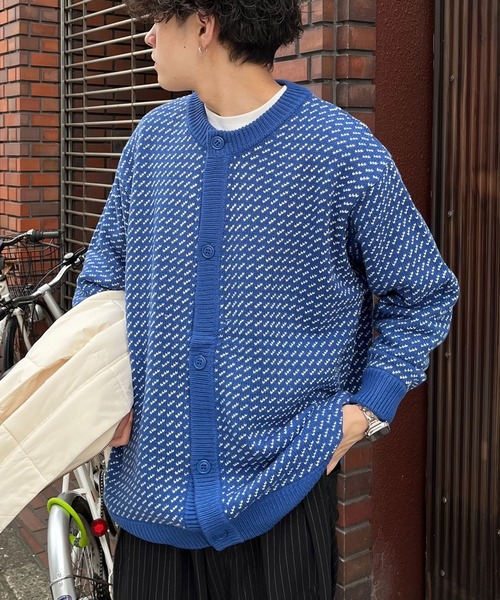 WHIMSIC(ウィムジック)の「【UNISEX】バーズアイクルーネックカーディガン(カーディガン/ボレロ・メンズ・パープル/ブルー・FREE)」の2枚目の写真