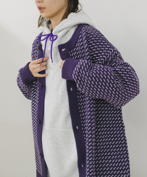 WHIMSIC(ウィムジック)の「【UNISEX】バーズアイクルーネックカーディガン(カーディガン/ボレロ・メンズ・パープル/ブルー・FREE)」の10枚目の写真