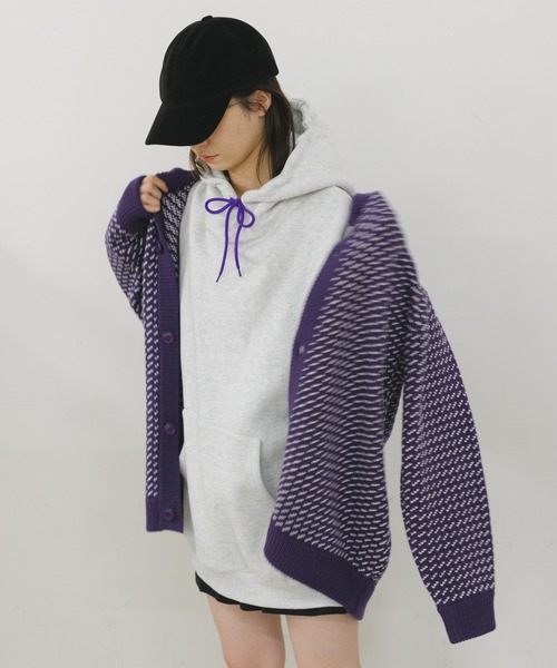 WHIMSIC(ウィムジック)の「【UNISEX】バーズアイクルーネックカーディガン(カーディガン/ボレロ・メンズ・パープル/ブルー・FREE)」の12枚目の写真