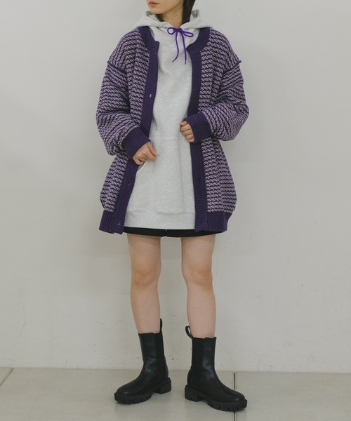 WHIMSIC(ウィムジック)の「【UNISEX】バーズアイクルーネックカーディガン(カーディガン/ボレロ・メンズ・パープル/ブルー・FREE)」の15枚目の写真