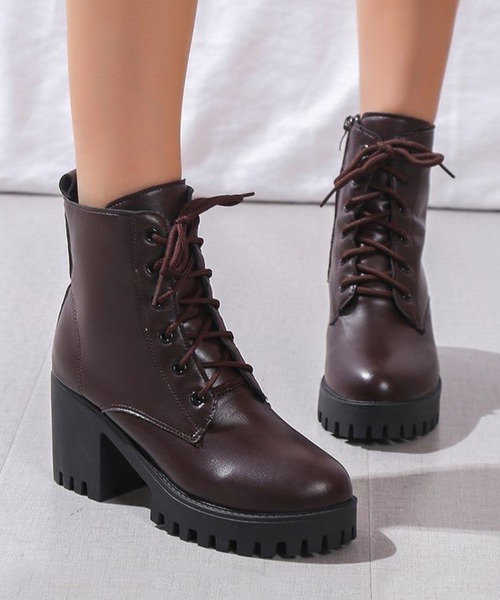 セール】チャンキーヒールレースアップショートブーツ（ブーツ）｜Lace