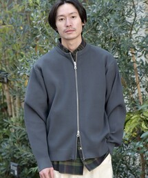 *SHIPS: 畔編み ドライバーズ ニット クルーネック ジップ カーディガン