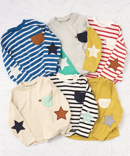 BREEZE（ブリーズ）の「スターパッチロンT（Tシャツ/カットソー・キッズ・イエロー/ブルー/アイボリー/オフホワイト/レインボー/レッド・120/130/140/80/100/110/90）」の7枚目の写真