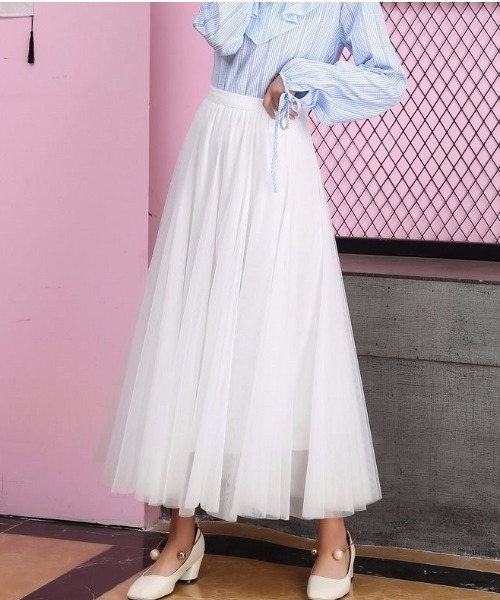 gossip！ロサンゼルス（ゴシップロサンゼルス）の「ソフトチュールロングスカート（スカート・レディース・ホワイト/ブラック/ベージュ/グレー・FREE）」の2枚目の写真