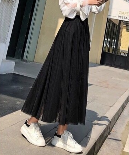 gossip！ロサンゼルス（ゴシップロサンゼルス）の「ソフトチュールロングスカート（スカート・レディース・ホワイト/ブラック/ベージュ/グレー・FREE）」の6枚目の写真