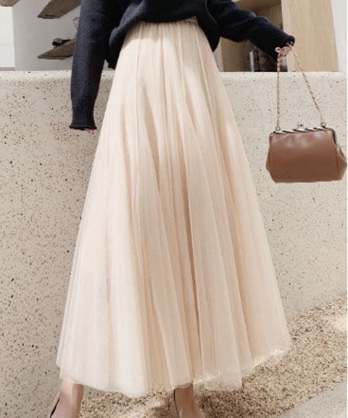 gossip！ロサンゼルス（ゴシップロサンゼルス）の「ソフトチュールロングスカート（スカート・レディース・ホワイト/ブラック/ベージュ/グレー・FREE）」の14枚目の写真