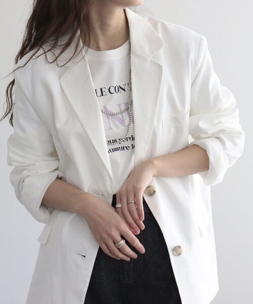 fredy emue（フレディエミュ）の「BIGジャケット（テーラードジャケット・レディース・オフホワイト/ブラウン・38）」の3枚目の写真