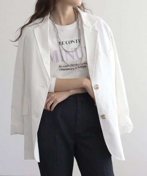 fredy emue（フレディエミュ）の「BIGジャケット（テーラードジャケット・レディース・オフホワイト/ブラウン・38）」の4枚目の写真