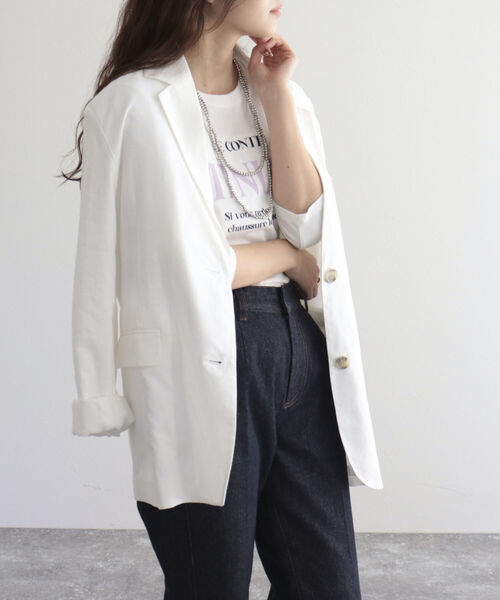 fredy emue（フレディエミュ）の「BIGジャケット（テーラードジャケット・レディース・オフホワイト/ブラウン・38）」の5枚目の写真