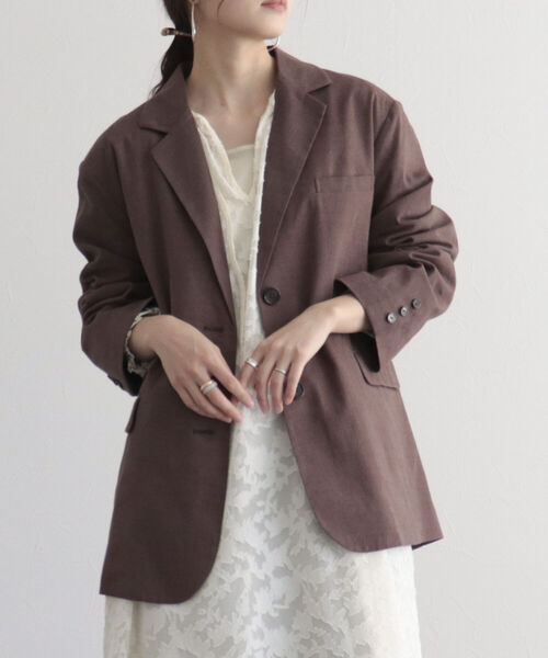 fredy emue（フレディエミュ）の「BIGジャケット（テーラードジャケット・レディース・オフホワイト/ブラウン・38）」の13枚目の写真