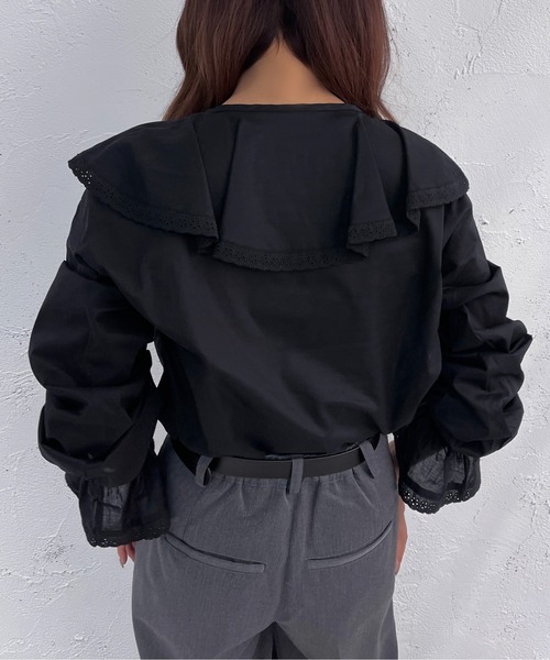 apres jour mignon（アプレジュールミニョン）の「レース付きブラウス【ZOZOTOWN限定アイテム】（シャツ/ブラウス・レディース・オフホワイト/ブラック・X-LARGE/フリー）」の6枚目の写真