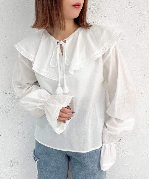 apres jour mignon（アプレジュールミニョン）の「レース付きブラウス【ZOZOTOWN限定アイテム】（シャツ/ブラウス・レディース・オフホワイト/ブラック・X-LARGE/フリー）」の15枚目の写真