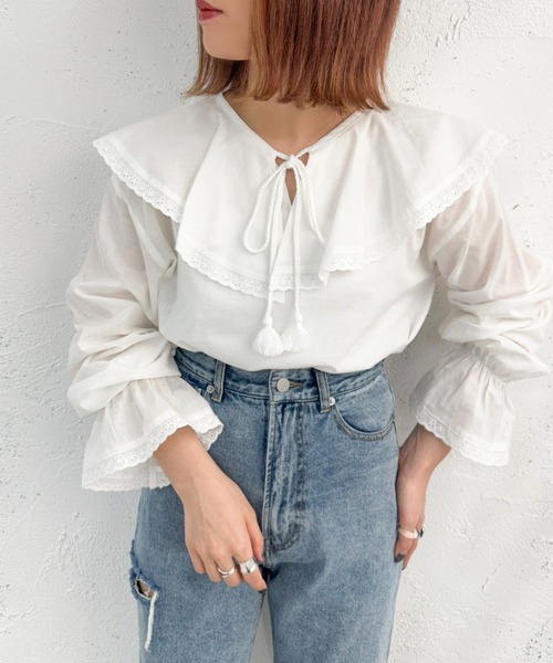 apres jour mignon（アプレジュールミニョン）の「レース付きブラウス【ZOZOTOWN限定アイテム】（シャツ/ブラウス・レディース・オフホワイト/ブラック・X-LARGE/フリー）」の17枚目の写真