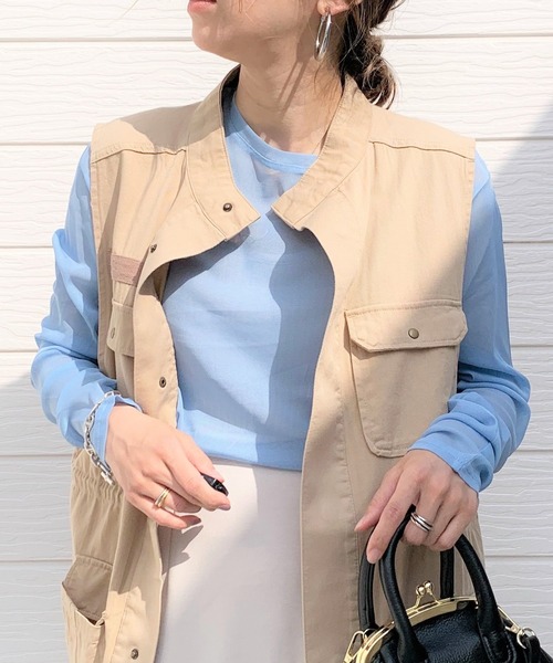 Q（キュー）の「シアークルーネック（Tシャツ/カットソー・レディース・ブラック/ライトブルー/オレンジ・MEDIUM）」の3枚目の写真