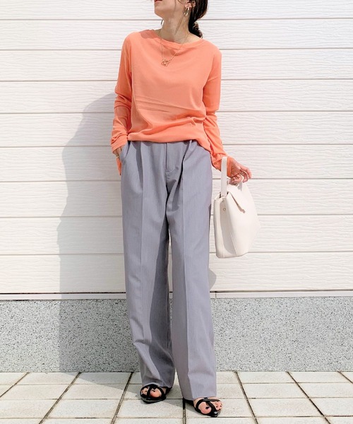 Q（キュー）の「シアークルーネック（Tシャツ/カットソー・レディース・ブラック/ライトブルー/オレンジ・MEDIUM）」の6枚目の写真