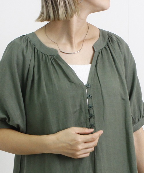 Fizz(フィズ)の「【Fizz/フィズ】 綿麻ミックス ボリューム袖ワンピース(ワンピース・レディース・グレイッシュベージュ/チャコール/ライトカーキ/ベージュ・M)」の7枚目の写真
