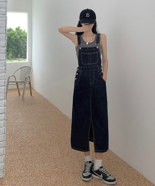 aimoha(アイモハ)の「スリットデニムジャンスカ(サロペット/オーバーオール・レディース・ブルー・SMALL/MEDIUM/X-LARGE/LARGE)」の4枚目の写真