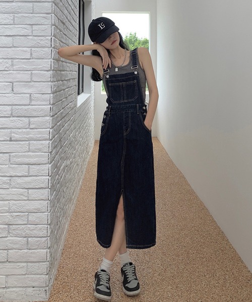aimoha(アイモハ)の「スリットデニムジャンスカ(サロペット/オーバーオール・レディース・ブルー・SMALL/MEDIUM/X-LARGE/LARGE)」の5枚目の写真