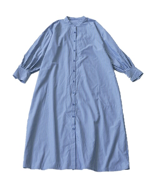 antiqua(アンティカ)の「綿混素材ストライプ柄シャツワンピース(シャツワンピース・レディース・グリーン系その他/ブルー系その他/オレンジ系その他/ネイビー・FREE)」の12枚目の写真