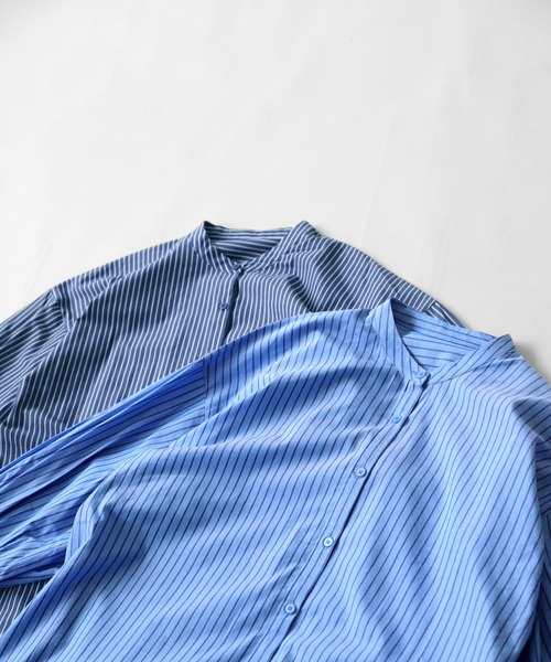 antiqua(アンティカ)の「綿混素材ストライプ柄シャツワンピース(シャツワンピース・レディース・グリーン系その他/ブルー系その他/オレンジ系その他/ネイビー・FREE)」の11枚目の写真