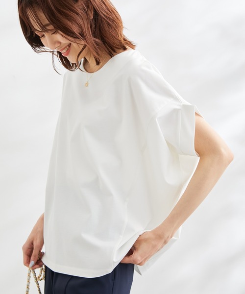 ROPE' PICNIC（ロペピクニック）の「洗える/ゴールドパーツバンザイスリーブカットソー（Tシャツ/カットソー・レディース・ホワイト/ブラック/ベージュ/サックスブルー/ライトグリーン・38）」の2枚目の写真