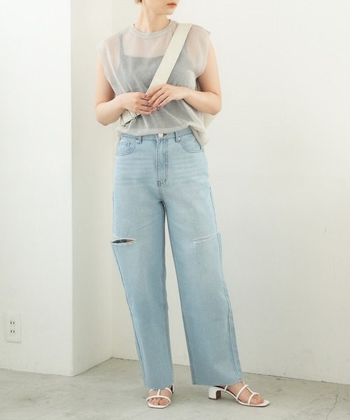 IROHANI（イロハニ）の「ダメージカットデニムパンツ（デニムパンツ・レディース・ライトブルー/グレー・FREE）」の17枚目の写真