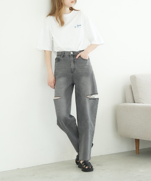 IROHANI（イロハニ）の「ダメージカットデニムパンツ（デニムパンツ・レディース・ライトブルー/グレー・FREE）」の6枚目の写真