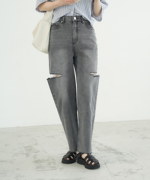 IROHANI（イロハニ）の「ダメージカットデニムパンツ（デニムパンツ・レディース・ライトブルー/グレー・FREE）」の22枚目の写真