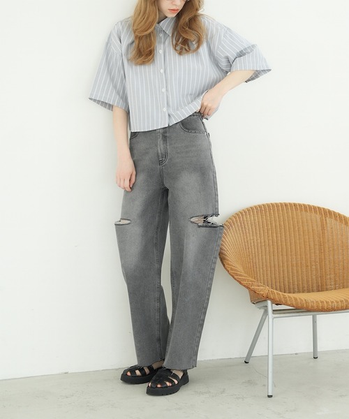 IROHANI（イロハニ）の「ダメージカットデニムパンツ（デニムパンツ・レディース・ライトブルー/グレー・FREE）」の8枚目の写真