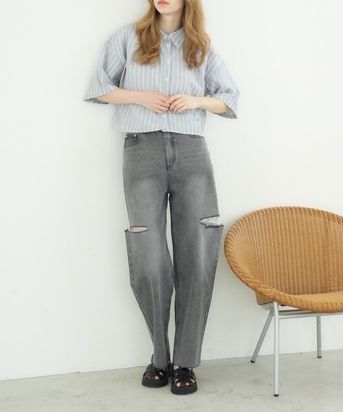 IROHANI（イロハニ）の「ダメージカットデニムパンツ（デニムパンツ・レディース・ライトブルー/グレー・FREE）」の9枚目の写真