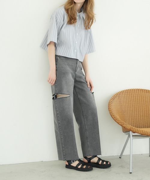 IROHANI（イロハニ）の「ダメージカットデニムパンツ（デニムパンツ・レディース・ライトブルー/グレー・FREE）」の10枚目の写真