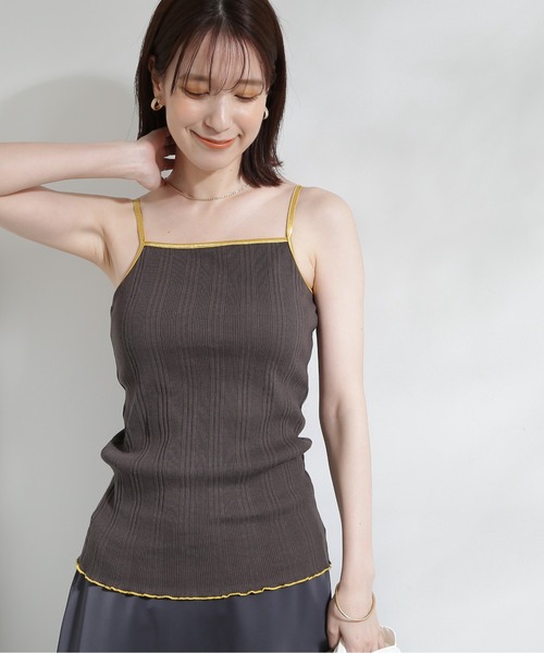 N.（N. Natural Beauty Basic）（エヌエヌナチュラルビューティーベーシック）の「◆テレコカップ付きキャミソール（キャミソール・レディース・チャコール/オフホワイト・MEDIUM）」の15枚目の写真